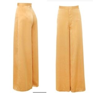 New House Of CB Rahna Satin Wide Leg Trousers Size small gold
